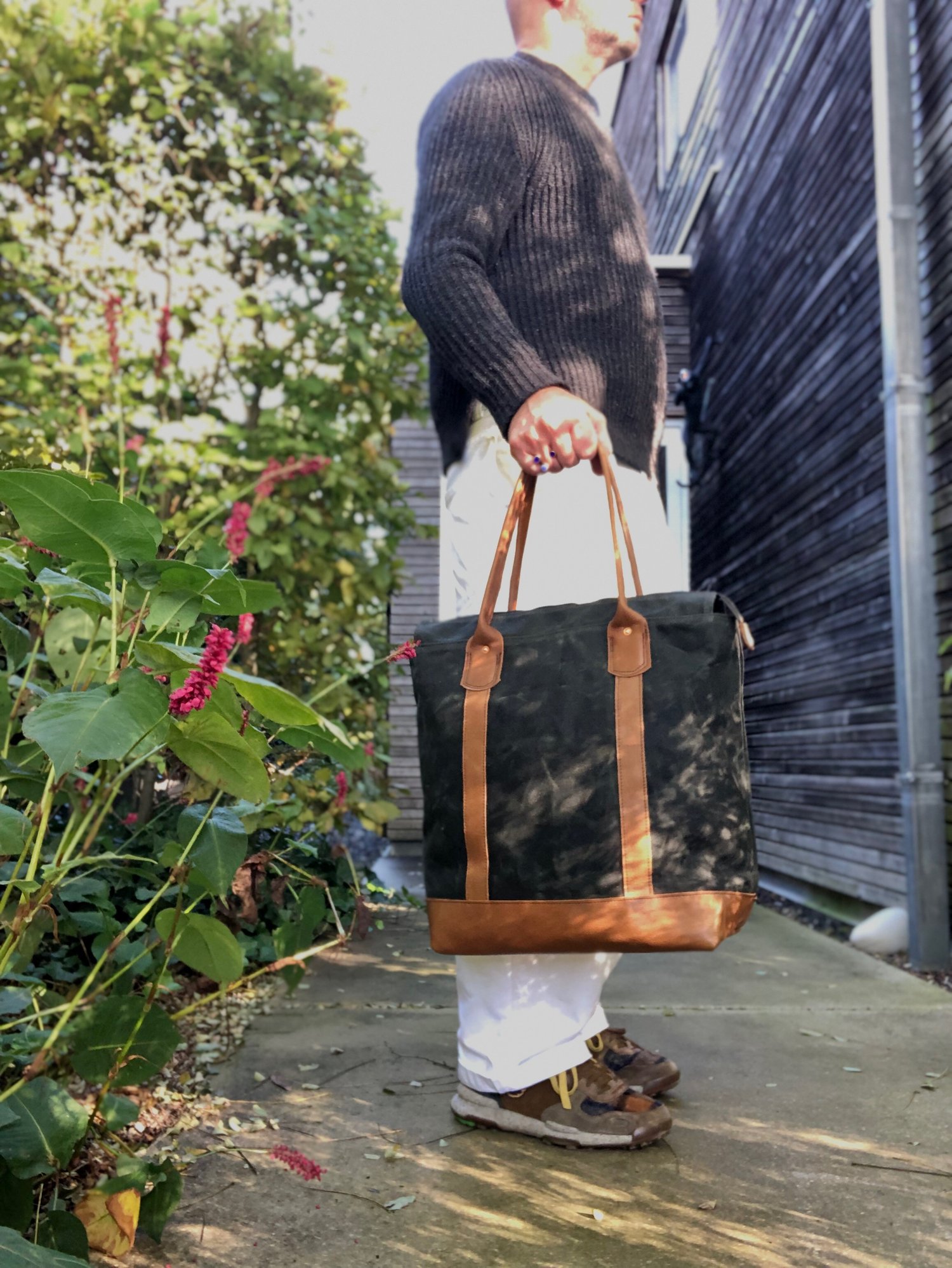 Image of Large tote bag, carryall with leather base and handles collection Unisex