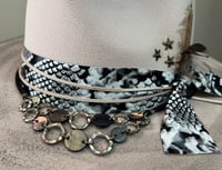 Image 4 of Off White Black Painted Fedora Hat Snakeskin, Chain and FeatherBand