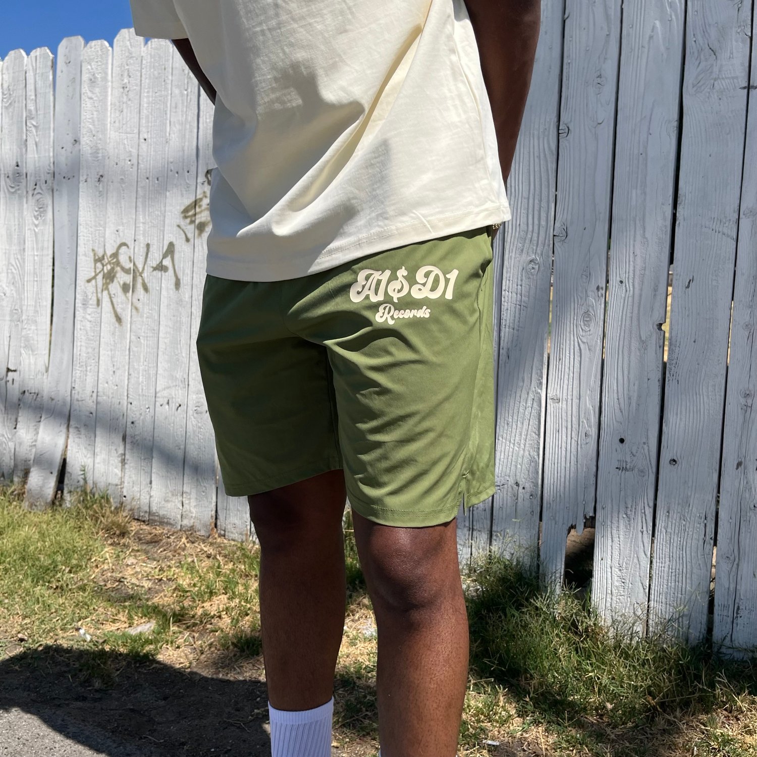 Image of A1$D1 Records Shorts (Summer Collection) Olive Green X Cream