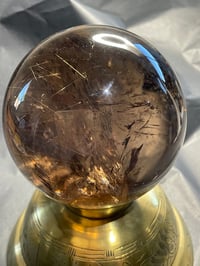 Image 4 of Large Smoky Quartz With Golden Rutile Sphere #1770