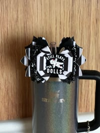 Image 4 of Black & White “Still Plays with Dolls” Straw Topper Bow