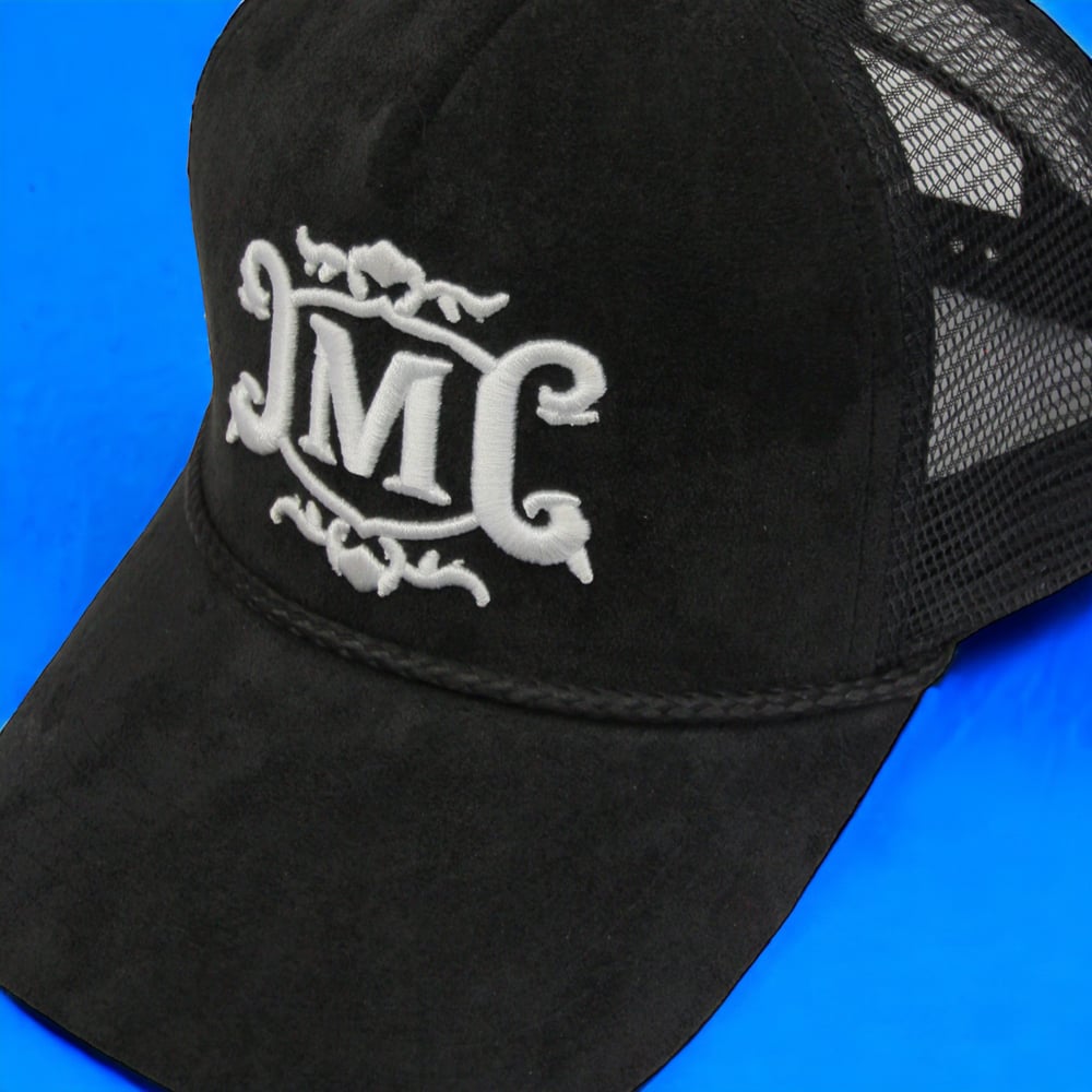 M-LUXURY SUEDE TRUCKER HAT// WHITE EMBROIDERY