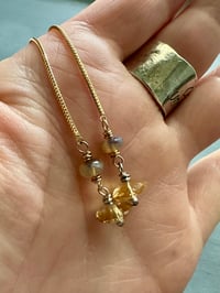 Image 18 of 14k yellow gold threader earrings with opals and citrine