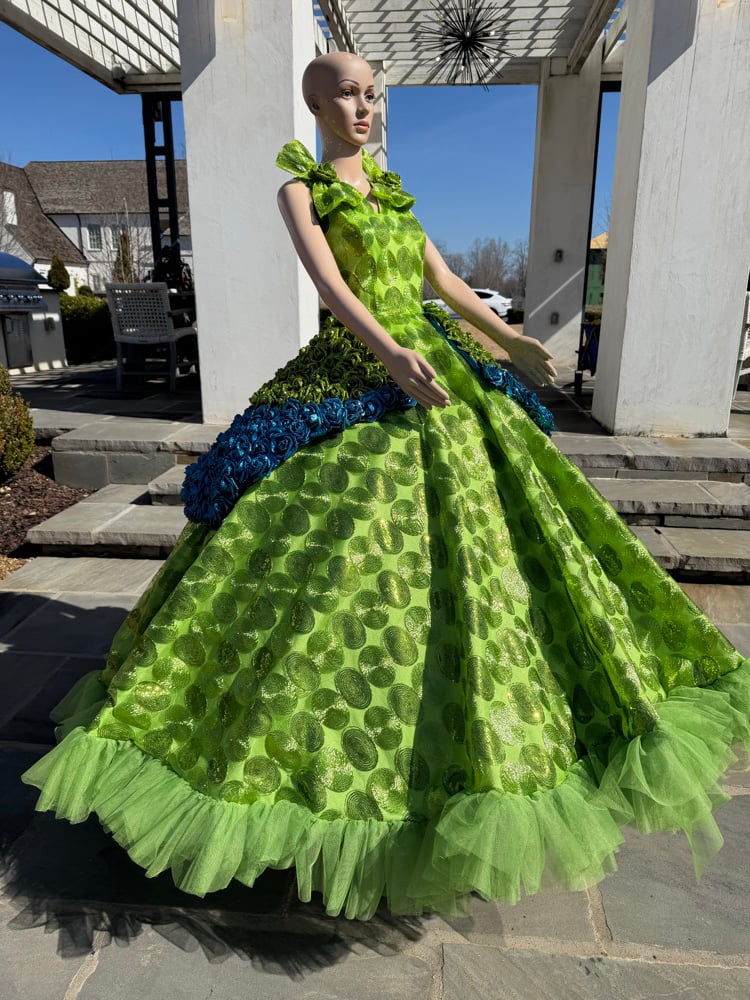 Image of Green & Blue Glitter Rose Prom Dress