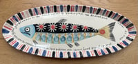 Image 1 of Deckled trout handbuilt and painted  earthenware plate 