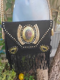 Image 1 of Yellowstone cross over body bag fringes / Moroccan stone BLACK
