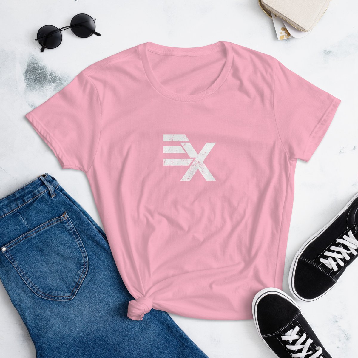 Image of Women's EX Logo Fashion Fit Pink Tee