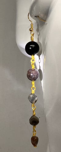 Image 3 of Mystic Amazon | Obsidian, amazonite, rutilated quartz, Healing crystal dangling earrings 