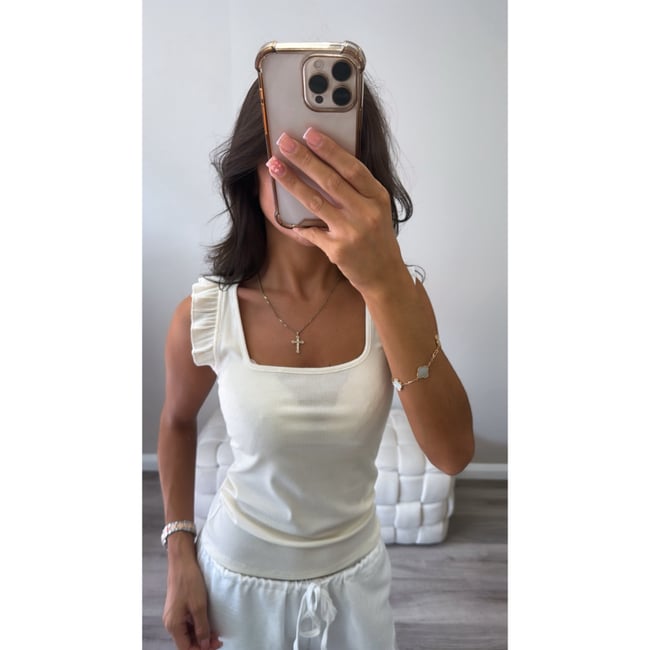 Cream Frill Sleeve Vest Top