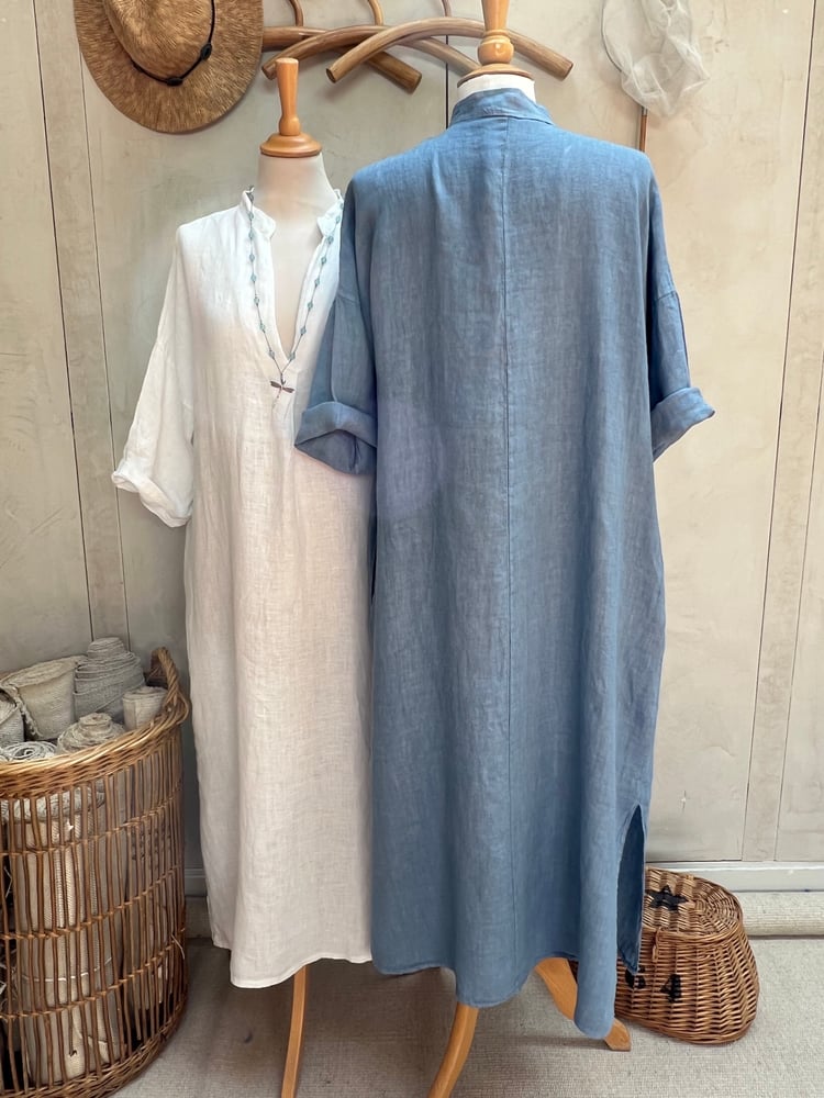Image of Robe Tunique En Lin Cybèle Bleu Jean's clair 
