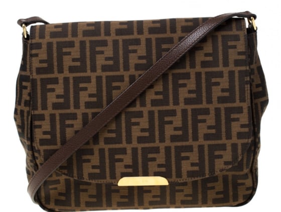 Image of Fendi Tobacco Zucca Canvas and Leather Crossbody Bag