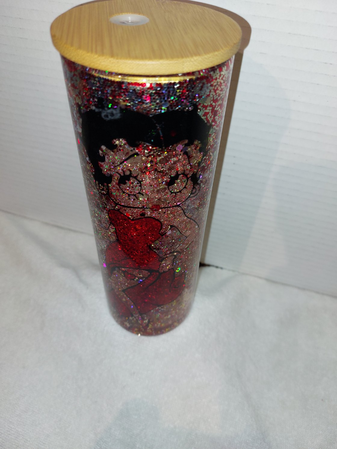 Image of 20oz Betty B Glitter Snow Globe Glass Tumbler Double Wall 