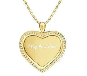 Rhinestone Crystal Heart Shape Photo Necklace 14K Gold Plated 