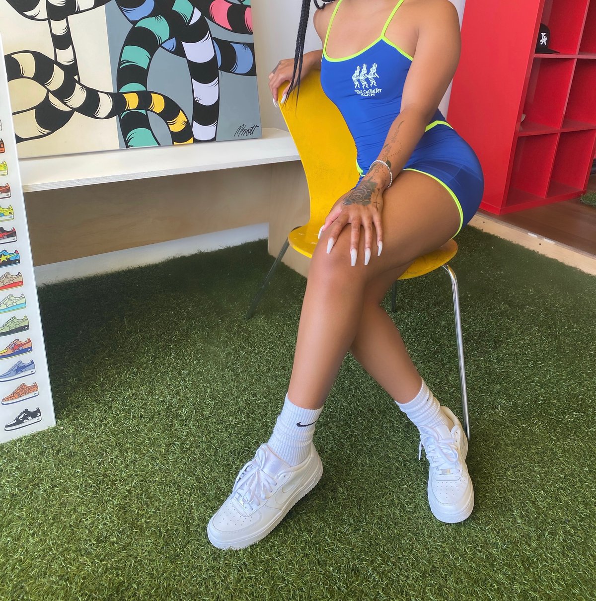 Image of Royal Blue w. Lime green trimming Women’s Body suit.
