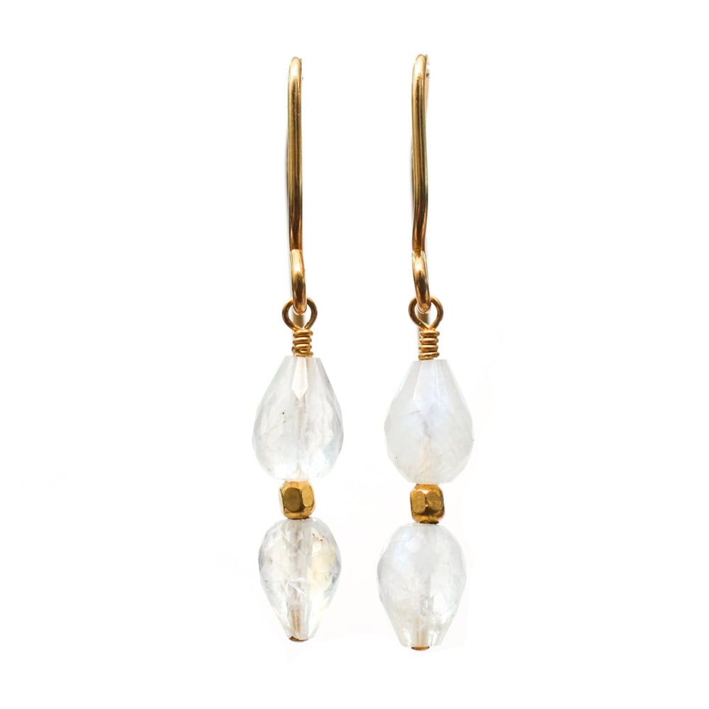 Image of Tiny Rainbow Moonstone Double Drop Earrings