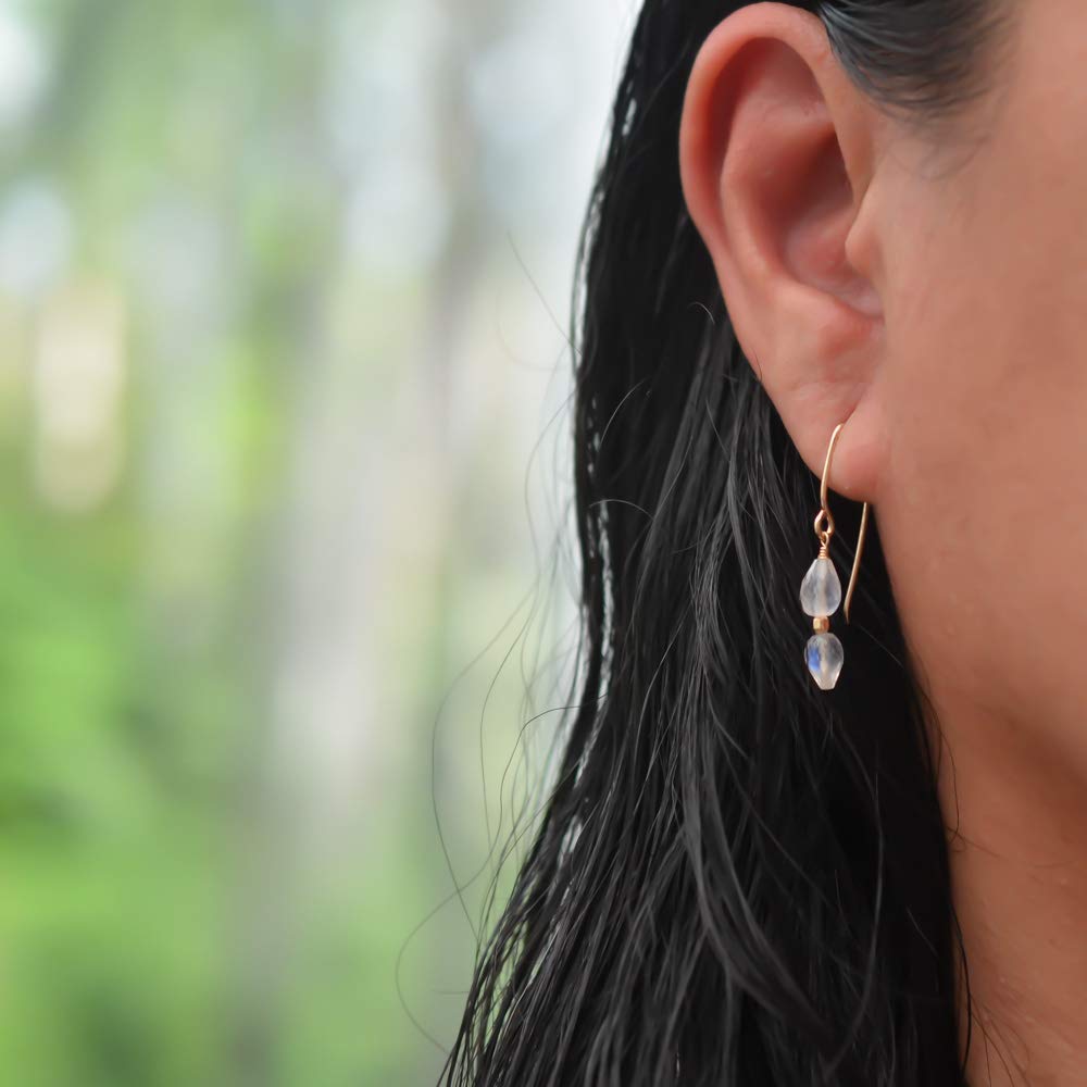Image of Tiny Rainbow Moonstone Double Drop Earrings