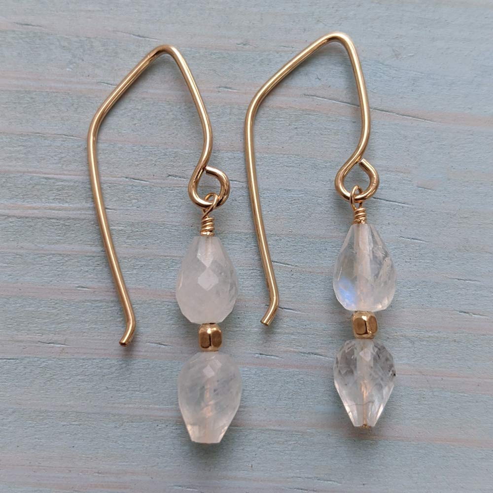 Image of Tiny Rainbow Moonstone Double Drop Earrings