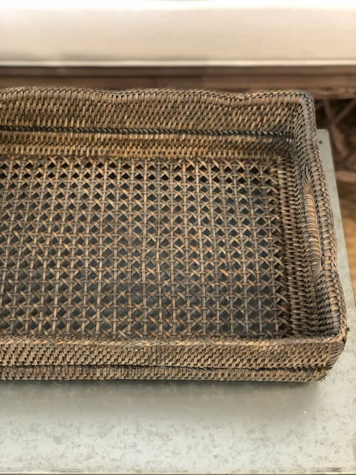 Image of Rattan Tray with Detailing in Old Grey 