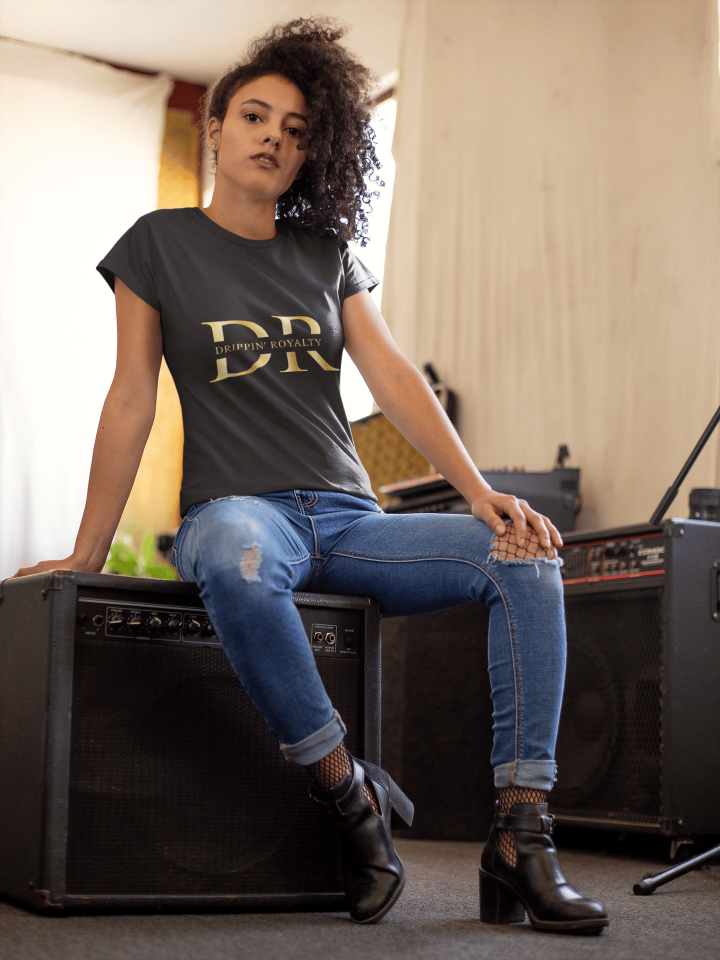 DRIPPIN' ROYALTY Womens Black Tshirt w/Gold lettering