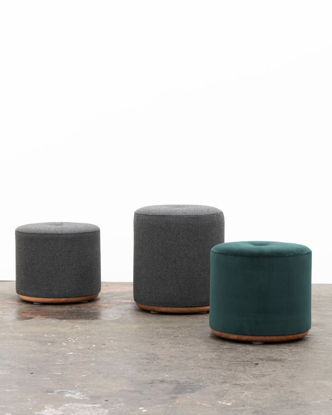  LINA OTTOMAN - GREEN VELVET WITH A SOLID TASMANIAN OAK BASE