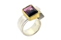 Cube cluster ring 18ct gold and sterling silver set with a Multicoloured Tourmaline 