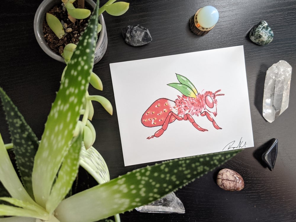 Image of Strawberry Bee Mini Print