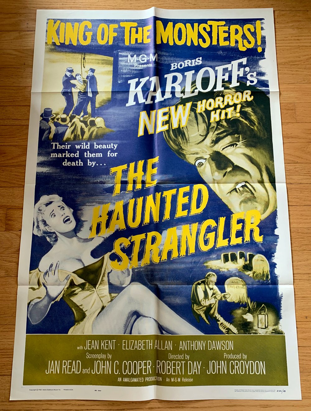 1958 THE HAUNTED STRANGLER Original 1962 Re Release U.S. One Sheet Movie Poster