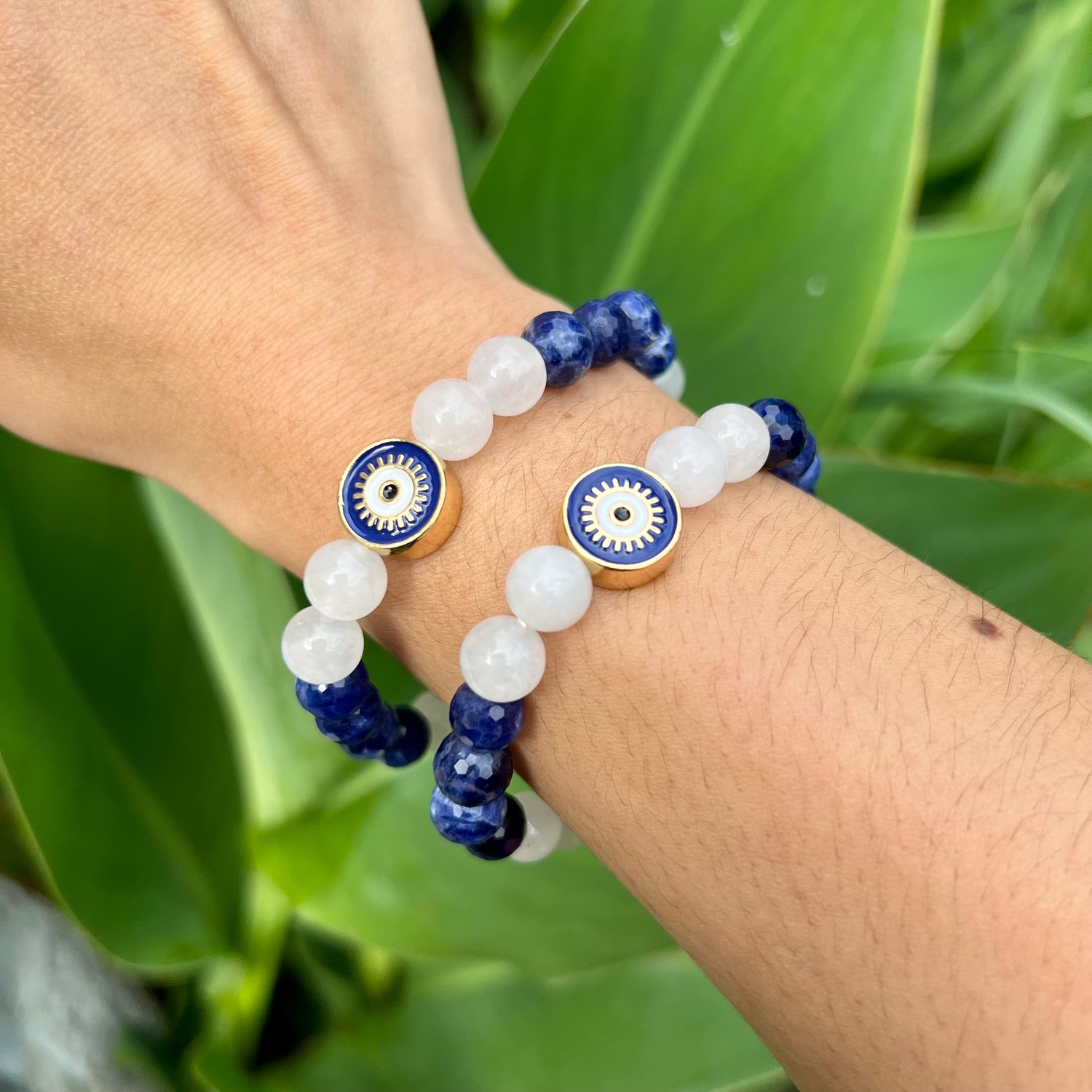 Evil Eye Bracelet - Dark Blue 8mm Glass Beads - Awakenings