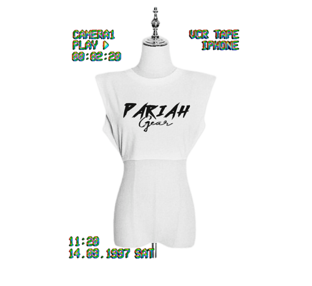 Image of Padded Shoulder “Pariah Gear” Crop Top ( White ) 