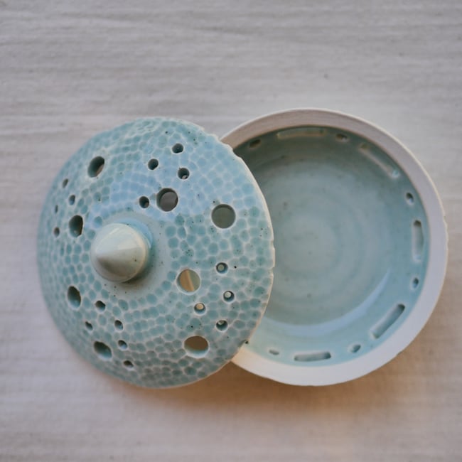 Seafoam Green Carved Incense Holder