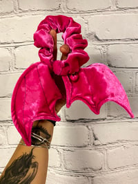 Image 3 of Hot Pink  Velvet  Bat Wing Scrunchie 
