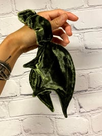Image 2 of Moss Green Velvet  Bat Wing Scrunchie 