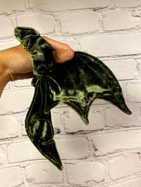 Image 1 of Moss Green Velvet  Bat Wing Scrunchie 