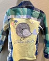 Children's Vintage Blue/Yellow/Green/White Cotton Shirt Gray Bird