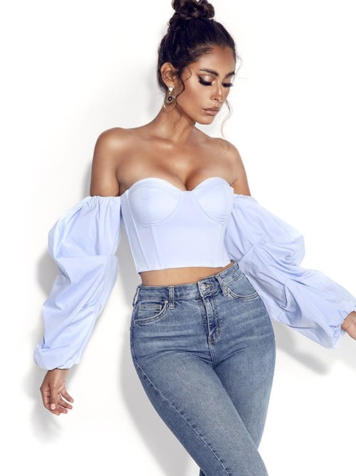 white bustier top with sleeves