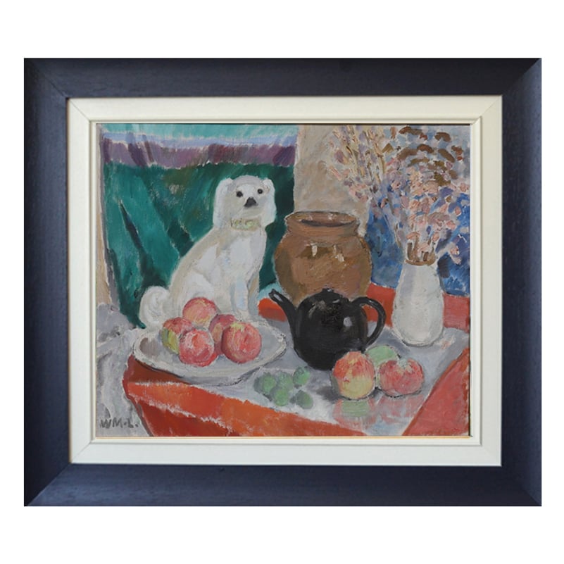 Image of Swedish Painting, 'Dog and Apples,' Wiwi Moller-Lindquist (1910 - 1995) WAS £595.00