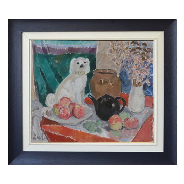 Image of Swedish Painting, 'Dog and Apples,' Wiwi Moller-Lindquist (1910 - 1995)