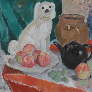 Image of Swedish Painting, 'Dog and Apples,' Wiwi Moller-Lindquist (1910 - 1995) WAS £595.00