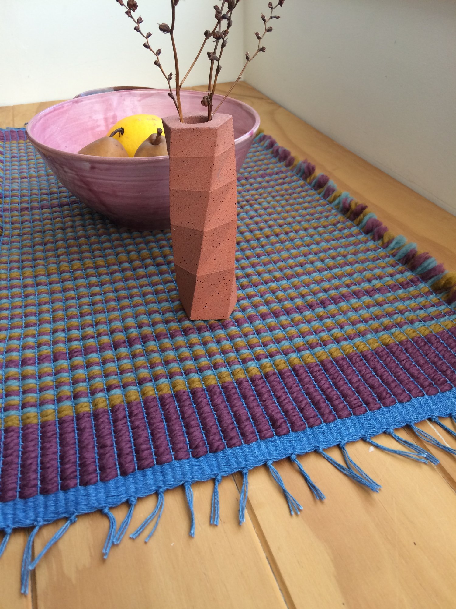 Image of Table Runner • Stripes: Bordeaux / Ochre /Helio Turquoise