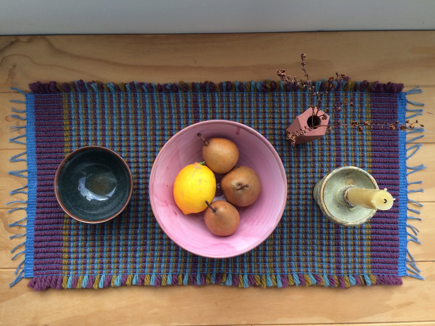 Image of Table Runner • Stripes: Bordeaux / Ochre /Helio Turquoise
