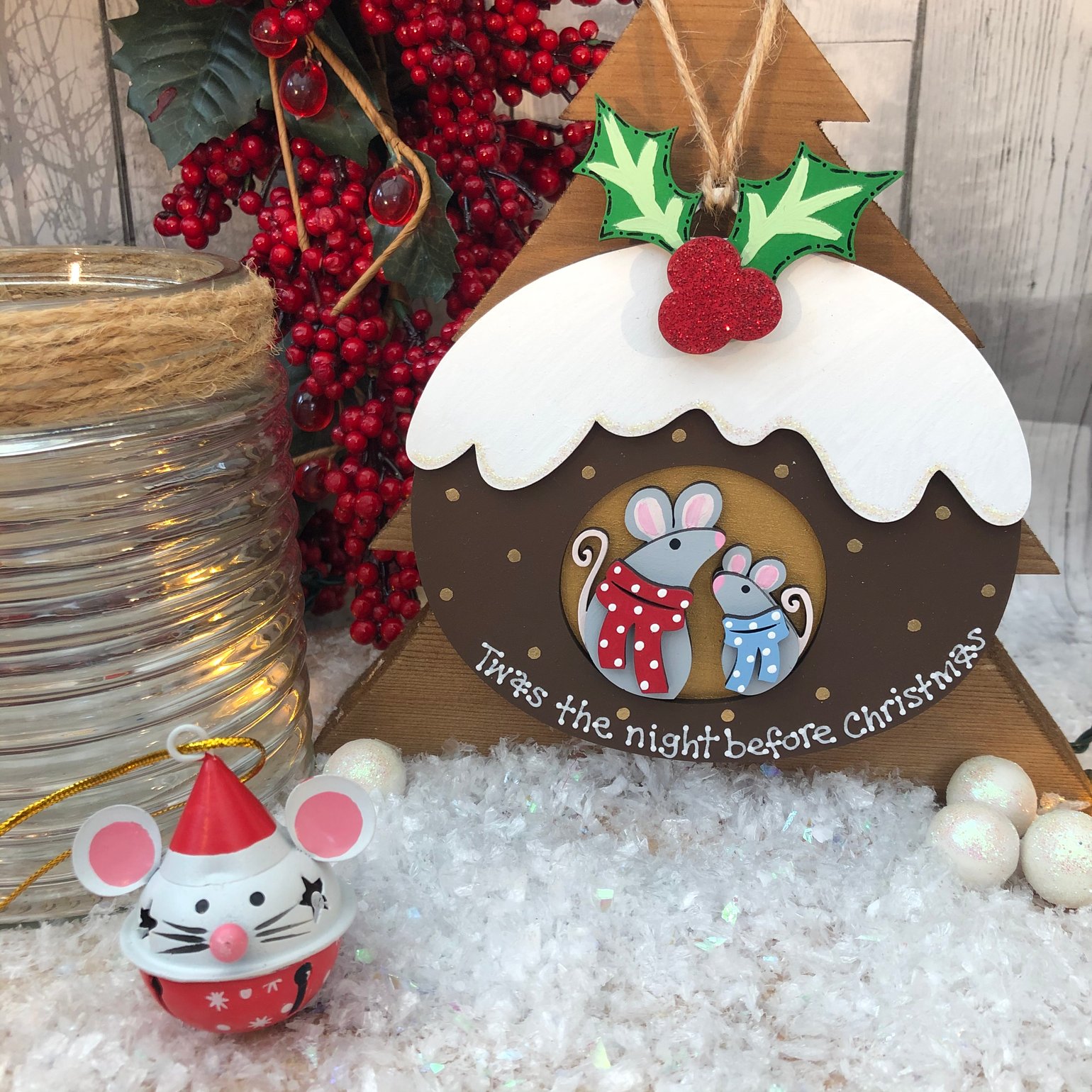 Image of Christmas Pudding with cute mice