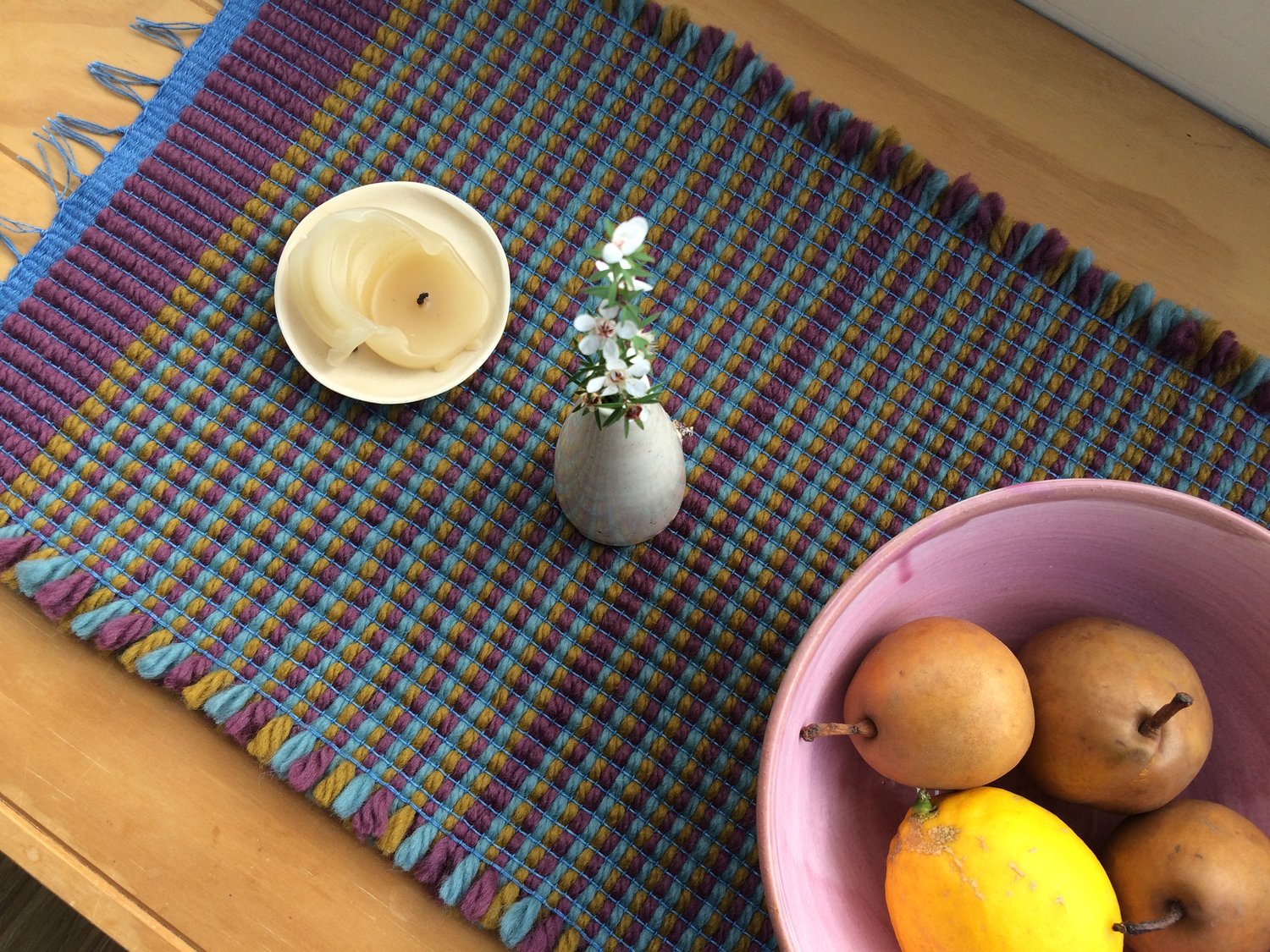 Image of Table Runner • Stripes: Bordeaux / Ochre /Helio Turquoise