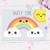 Party Invitations - Kawaii Sun, Clouds & Rainbow