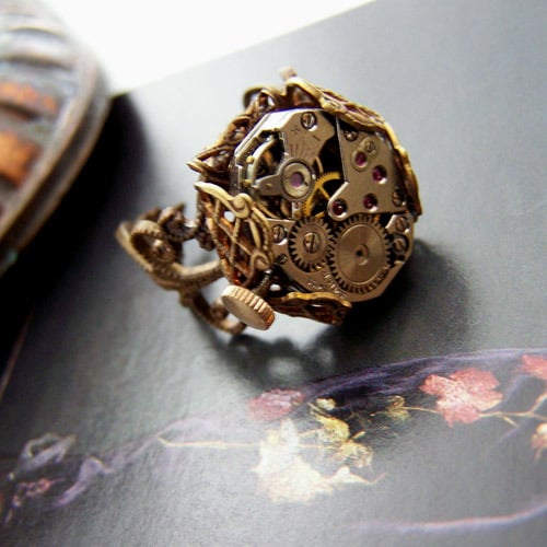 Image of Keeping Time Steampunk Ring- SALE $49