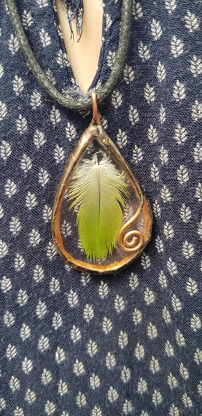 Image of encapsulated feather necklace or suncatcher 