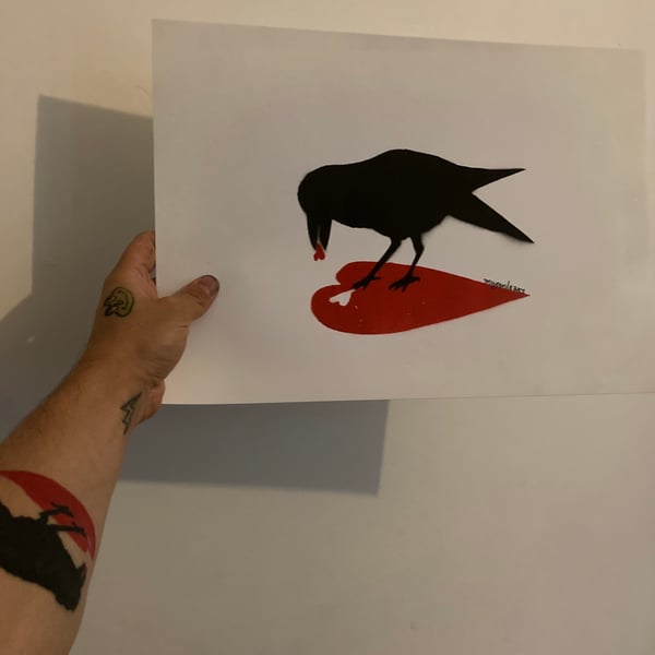 Image of A3 spraypainted crow 
