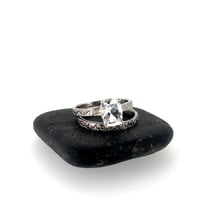 Image 1 of 1.6 carat cushion cut white topaz engagement ring and wedding band set