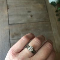 Image 3 of 1.6 carat cushion cut white topaz engagement ring and wedding band set