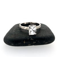Image 5 of 1.6 carat cushion cut white topaz engagement ring and wedding band set