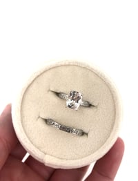 Image 2 of 1.6 carat cushion cut white topaz engagement ring and wedding band set